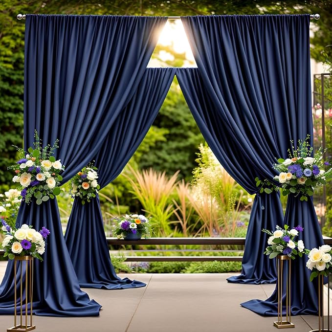 30 ft x 8 ft Navy Blue Backdrop Curtain Panels, 6 Panels 5 ft x 8 ft Wrinkle - Image 2