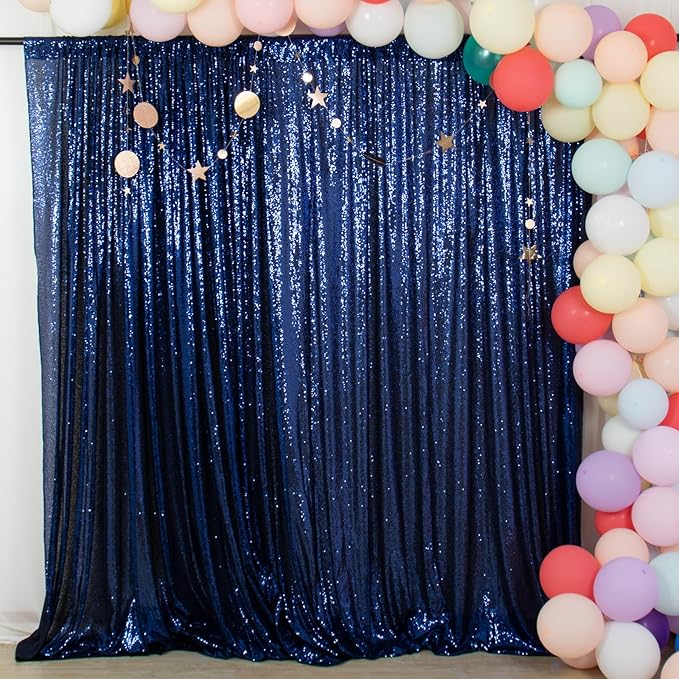 ShinyBeauty Navy Blue Backdrops 2 Pieces Sequin Curtains 4FTx7FT Photograph - Image 2
