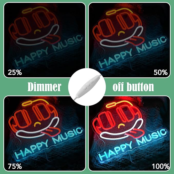 Headphone Neon Sign Dimmable Led Happy Music Neon Light - Image 4