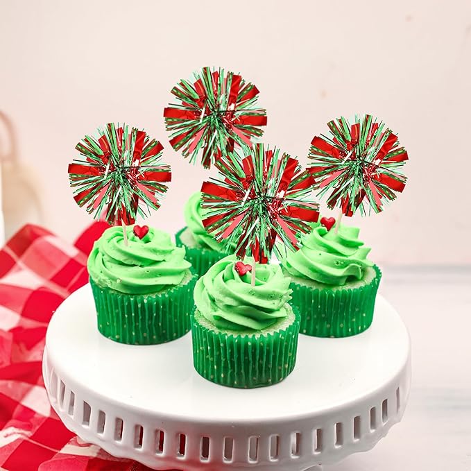 Ephlyn 30Pcs Foil Firework Cupcake Toppers Sparkle Tinsel Drink Birthday Cake - Image 5