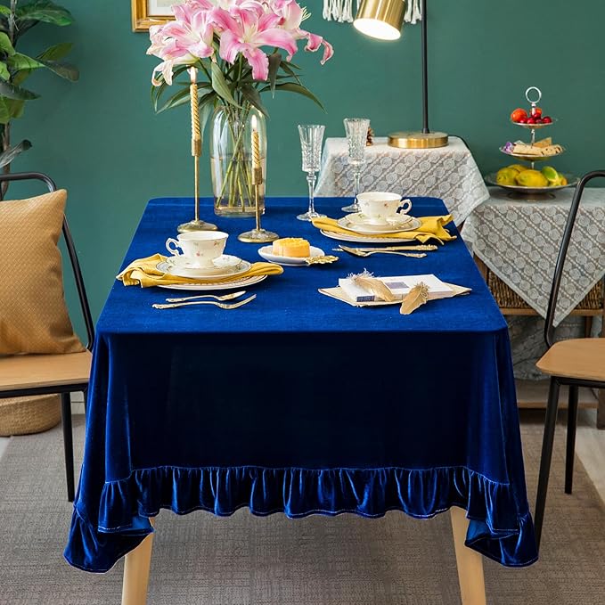 Velvet Tablecloth Luxurious Solid Rectangle Table Cloth, Oblong Retro Farmhouse - Image 4