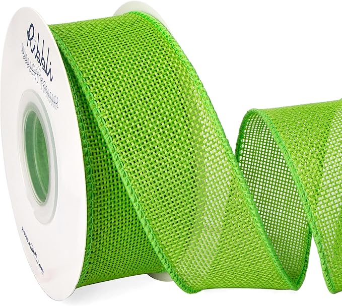 Ribbli Apple Green Burlap Wired Ribbon, 1-1/2 Inch x 10 Yard, Wired Edge Ribbon by Ribbli