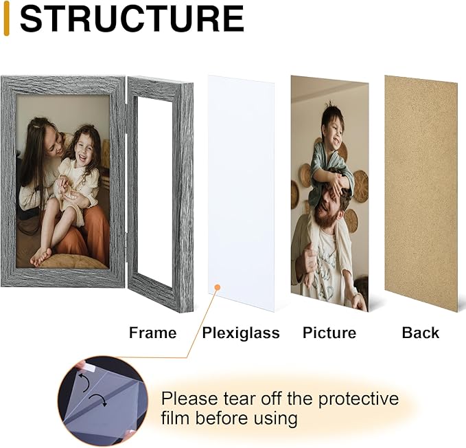 decorUhome Double 4x6 Picture Frame Vertical, Engineered Wood Bifold Photo Frame - Image 3