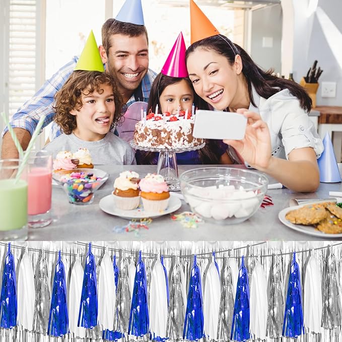 3P Navy-Blue White-Silver Tassel Garland Banner, Tassels Banner Streamers - Image 5