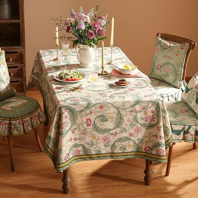patdrea Designer Vintage Linen Rectangle Tablecloth, Leaves Breathable Pattern - Image 7