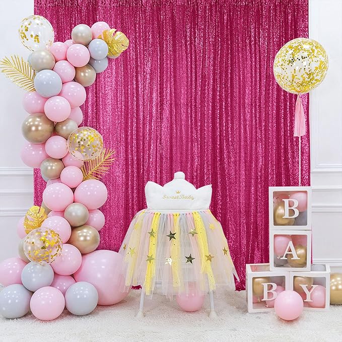 Hahuho Fuchsia Sequin Backdrop Curtain, Party Decoration（4 Panels, 2FT x 8FT - Image 4