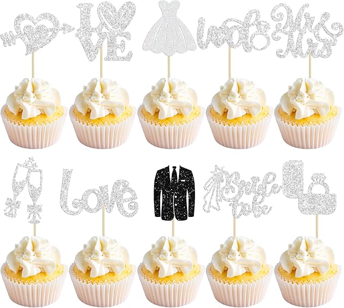 Ephlyn 30Pcs Bride to be Cupcake Toppers Glitter Diamond Ring Love I Do Cupcake by Ephlyn