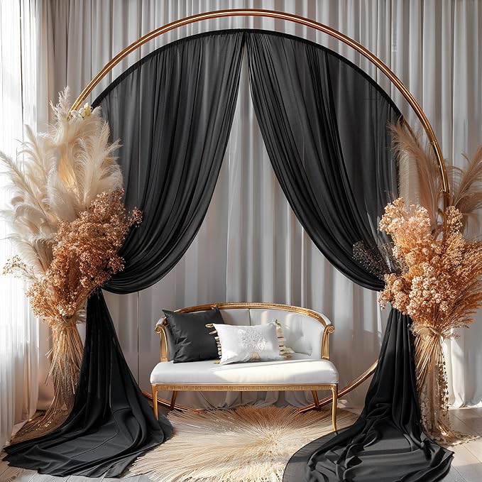Black Wedding Arch Draping Fabric 1 Panel 30'' x 20FT Black Drapes Sheer Fabric - Image 8