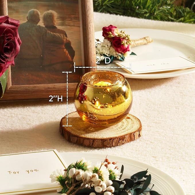 Homemory 36 Pcs Gold Votive Candle Holders, Round Mercury Glass Candle Holder - Image 2