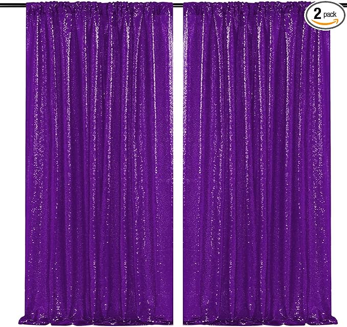 JYFLZQ Purple Sequin Backdrop Curtains 2ft x 8ft 2 Panels Glitter Photo Booth by JYFLZQ
