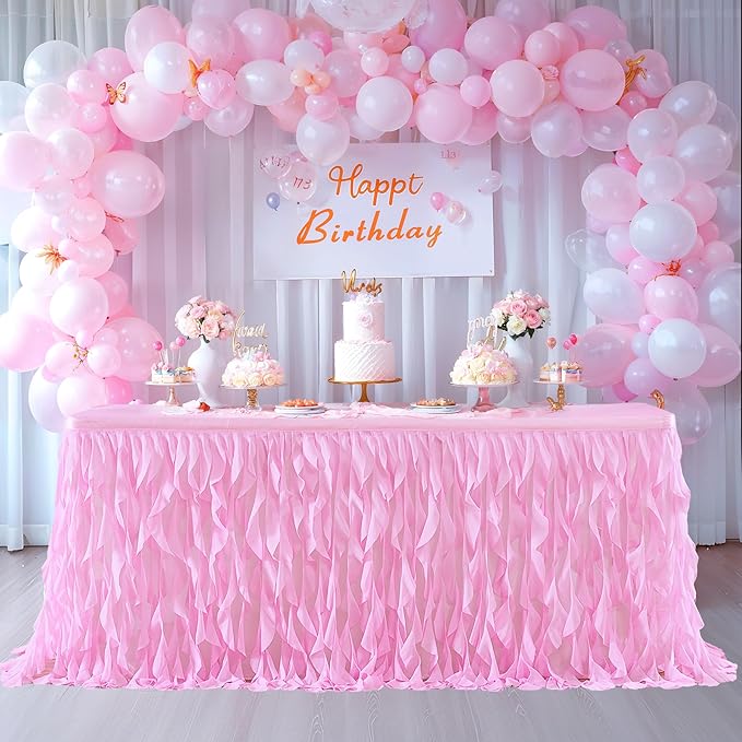 Partisky Pink Tulle Curly Willow Table Skirt - Image 9