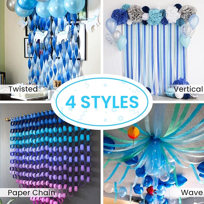 PartyWoo Crepe Paper Streamers 4 Rolls 328ft, Pack of Light Blue Crepe Paper - Image 6