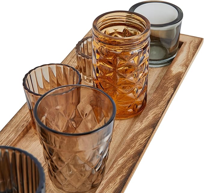 Wood Tray with 9 Brown Glass Votive Holders - Image 7