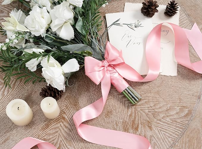 Pink Satin Ribbon 1-1/2 Inch x 50 Yards Double-Faced Valentines Ribbons - Image 6