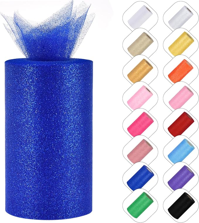 Glitter Tulle Rolls 6” by 50 Yards Sparkle Tulles Fabric Ribbon Sequin Tulle by ICOSHOW