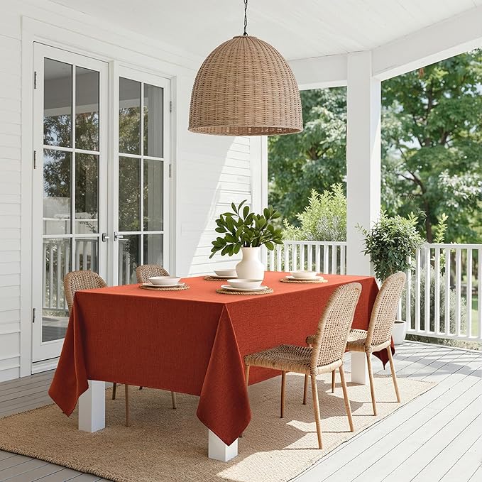 MIULEE Burnt Orange Linen Tablecloth 60x84 Inch Rectangle Table Cloth Waterproof - Image 8
