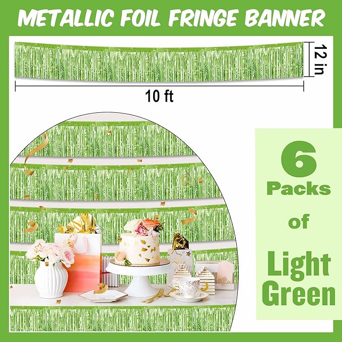 6 Pack 10 Ft Light Green Foil Fringe Garland Metallic Streamers Tinsel Banner - Image 2
