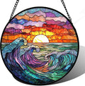 Stained Glass Window Hanging, Clouds and Sea Waves Suncatcher Diamond Glass by DASTOLL