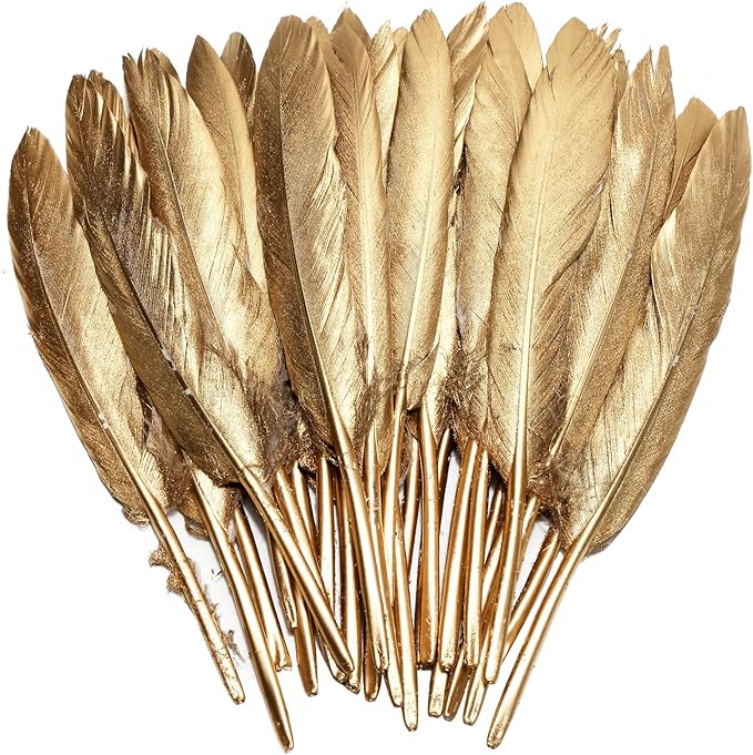 FeelfunFeather 120pcs Gold Goose Cochettes Feather Natural Bulk 4-6 inch 10-15cm by FeelFunFeather