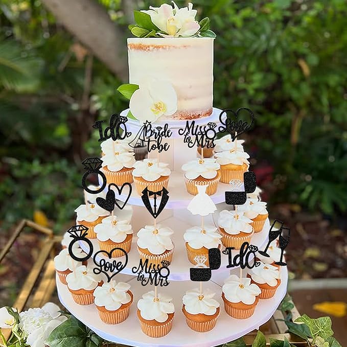 30 PCS Bride to Be Cupcake Toppers Glitter Miss to Mrs I Do Love Heart Ring - Image 5