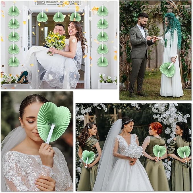 Unittype 150 Packs Wedding Paper Fans Heart Shaped Folding Handheld Fans - Image 5