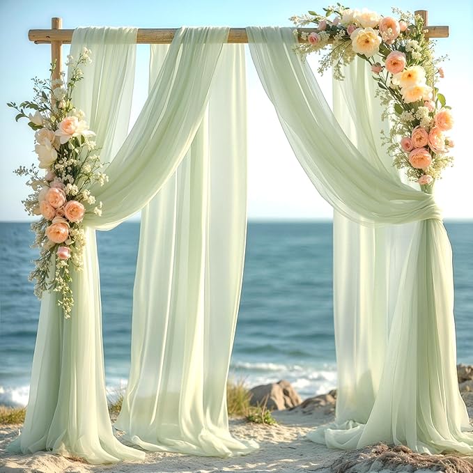 Wedding Arch Draping Fabric 2 Panels 19FT Sage Green Arch Drapes Sheer Backdrop - Image 4
