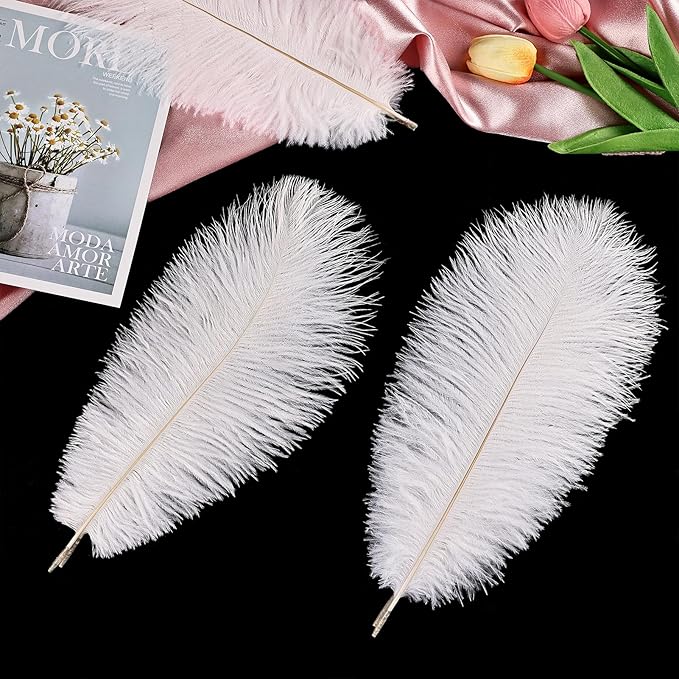 THARAHT White Ostrich Feathers 12pcs Natural Bulk 10-12Inch 25cm-30cm - Image 4