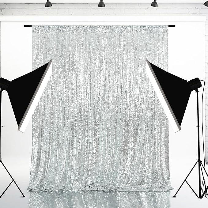 Eternal Beauty Silver Sequin Backdrop, 4x7 Ft Glitter Background Curtains by EternalBeauty