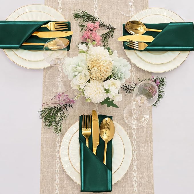 12 Pieces Forest Green Satin Napkins, Silky Soft Smooth Washable Napkins - Image 2