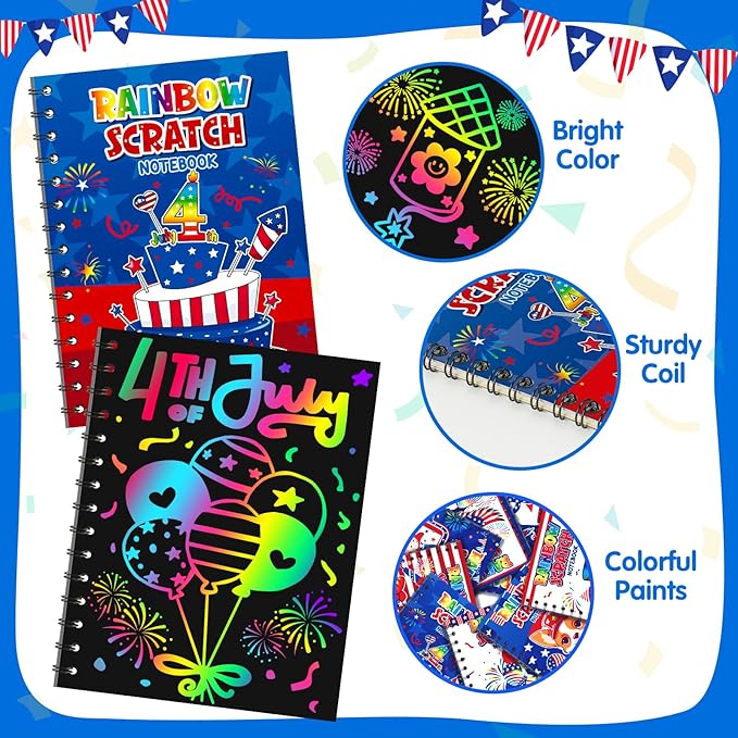 Party Favors for Kids: 24 Pack 4th of July Rainbow Scratch Art Notebook - Image 5