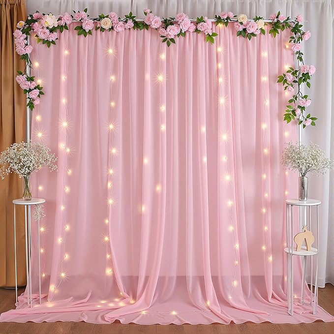 10ft x 10ft Peach Pink Backdrop Curtains, Wrinkle-Free Sheer Chiffon Fabric - Image 8
