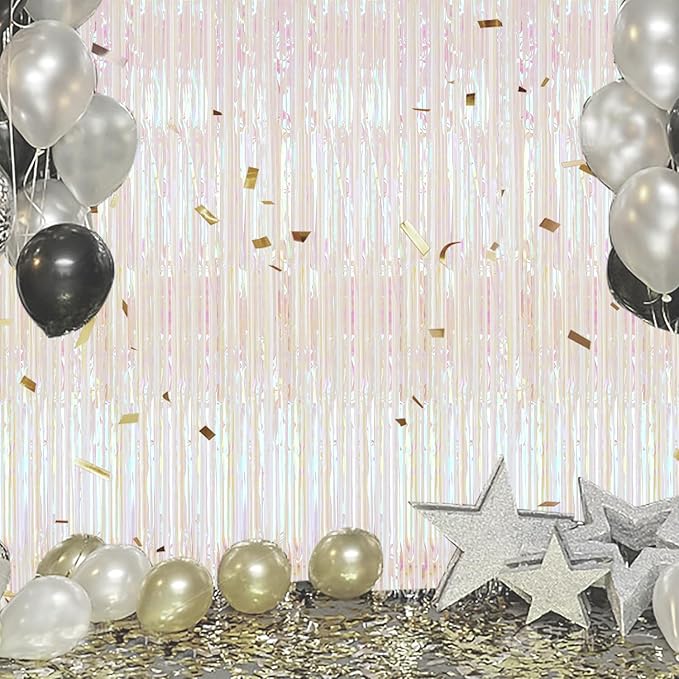 3 Pack Foil Fringe Backdrop, 3.3x8.2 Feet Tinsel Curtains, Transparent Rainbow - Image 6