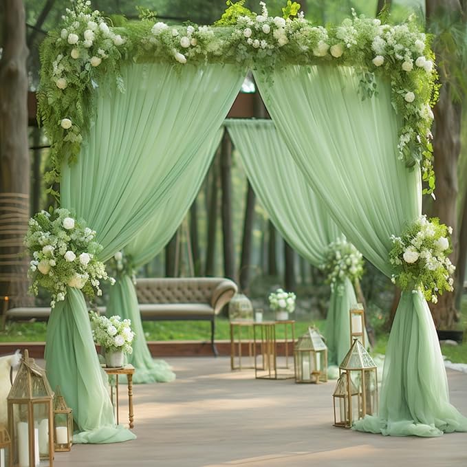20x10 Green Tulle Backdrop Curtains - Image 3