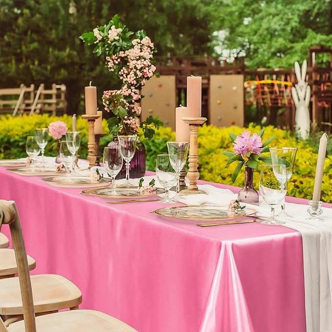 TURSTIN 4 Packs Gradient Pink Satin Tablecloth 102 x 58 Inch Overlay Satin - Image 6