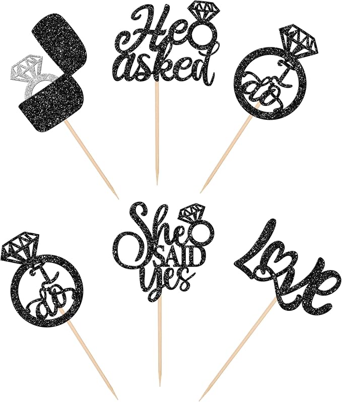 30 PCS He Asked She Said Yes Cupcake Toppers Love I Do Diamond Ring Cupcake - Image 3