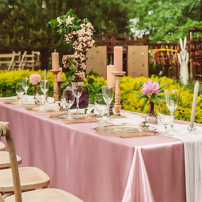 TURSTIN 4 Packs Rose Gold Satin Tablecloth 102 x 58 Inch Overlay Satin Table - Image 6