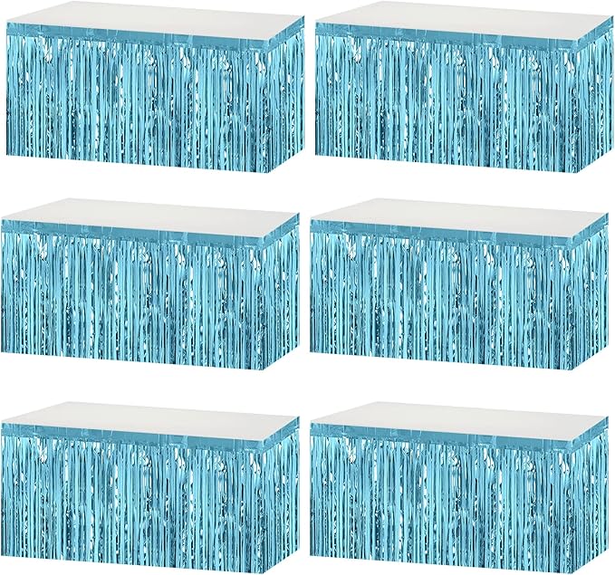 6 Pack 29x108 Inch Metallic Foil Fringe Tinsel Table Skirts Banner by AIKENLIN