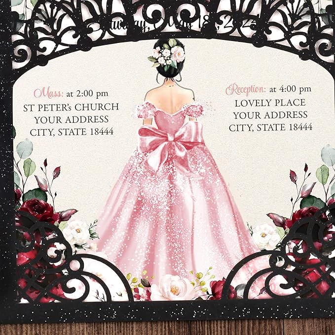 50Pcs Pink Crown Invitations for Quinceanera, 15 year, Sweet 16, Miss XV - Image 5