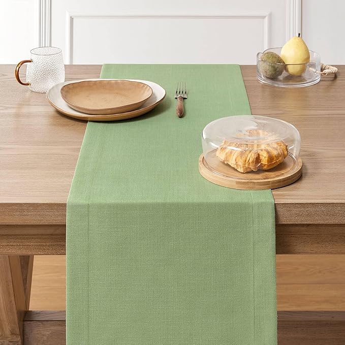 ZeeMart Linen Textured Border Table Runner, 14 x 36 Inch Green, Farmhouse Style - Image 3