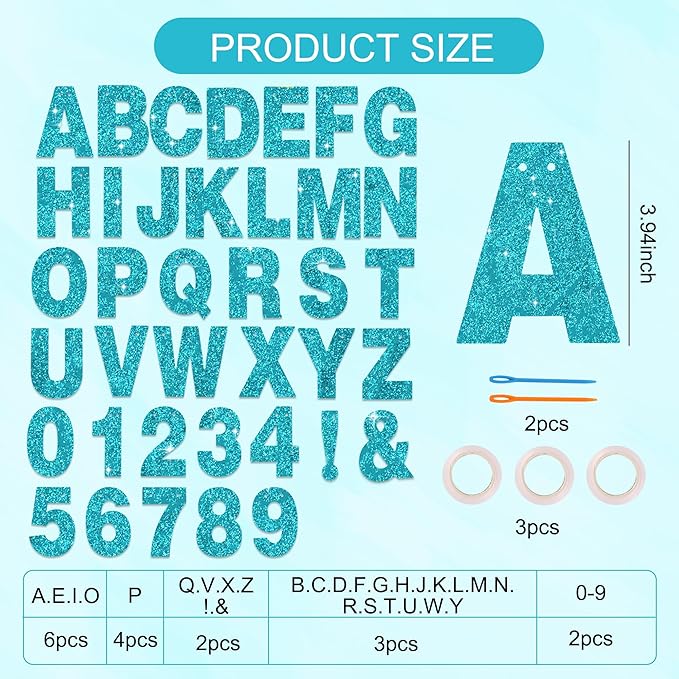 BEISHIDA 116 PCS A-Z Glitter Lake Blue DIY Letter Banner Kit Make Your Own - Image 3