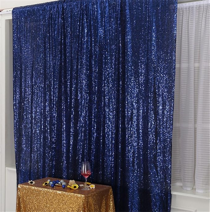 Eternal Beauty Navy Blue Sequin Backdrop, 10x10 Ft Glitter Background Curtains - Image 4
