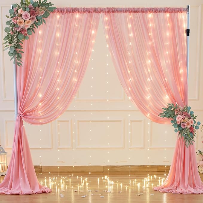 10ft x 7ft Baby Pink Chiffon Backdrop Curtain - Image 3