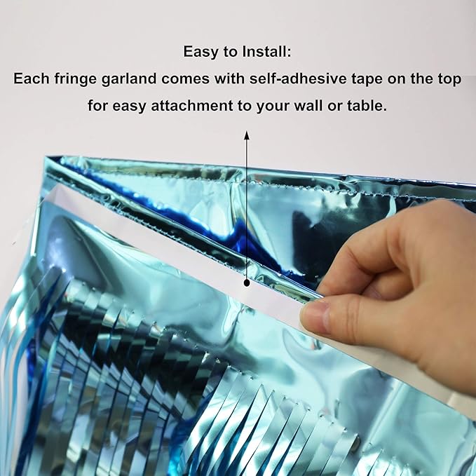 Thick 10 Feet by 15 Inch Turquoise Foil Fringe Garland - Image 5