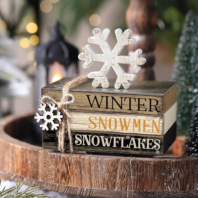 4 Pcs Winter Table Decorations Snowmmen Tiered Tray Decorations Christmas Mini - Image 3
