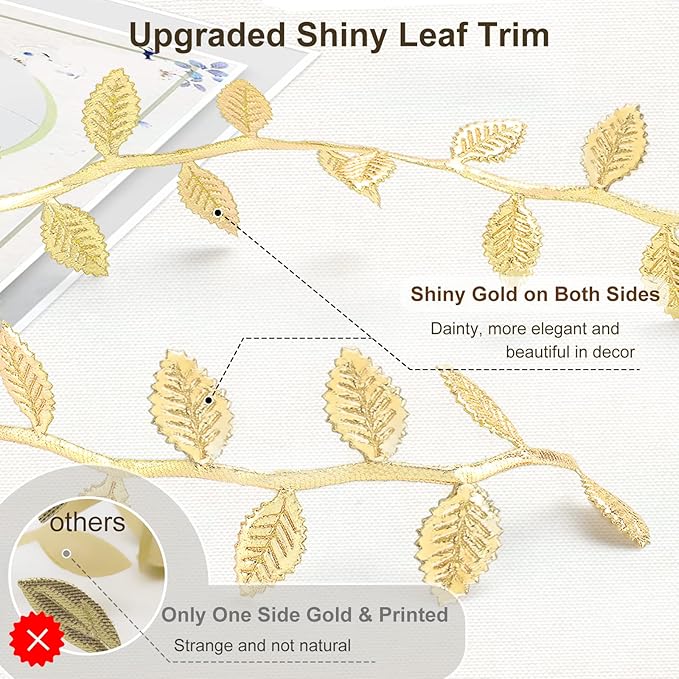Naidiler Gold Leaf Ribbon, 20 Yards Artificial Gold Leaf Trim - Image 2