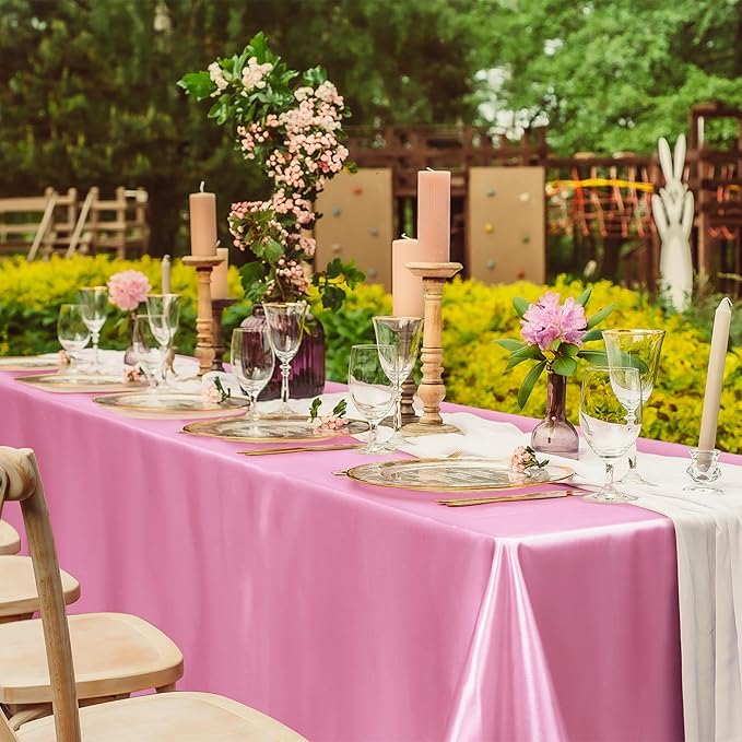 TURSTIN 8 Packs Pink Satin Tablecloth 102 x 58 Inch Overlay Satin Table Cover - Image 6