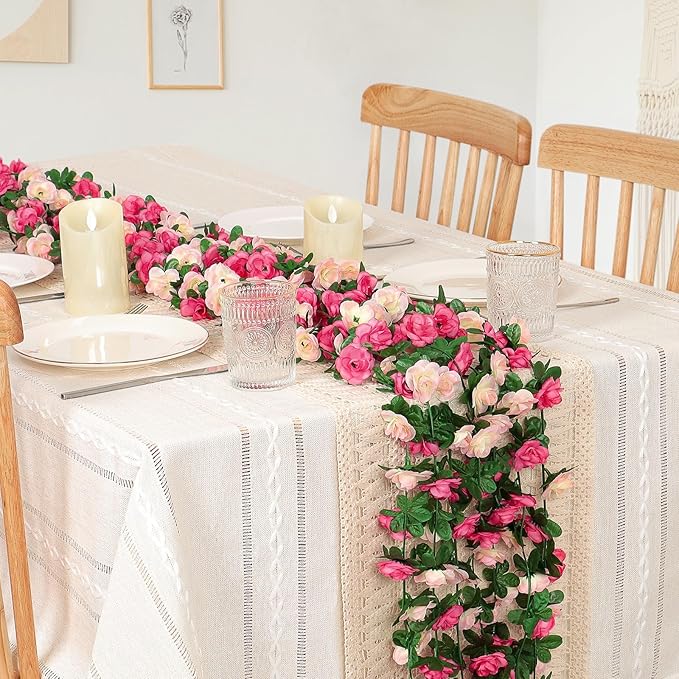 KHOYIME 9 Pack 72 FT Artificial Flower Garland, Fake Pink Roses Vines Silk - Image 2