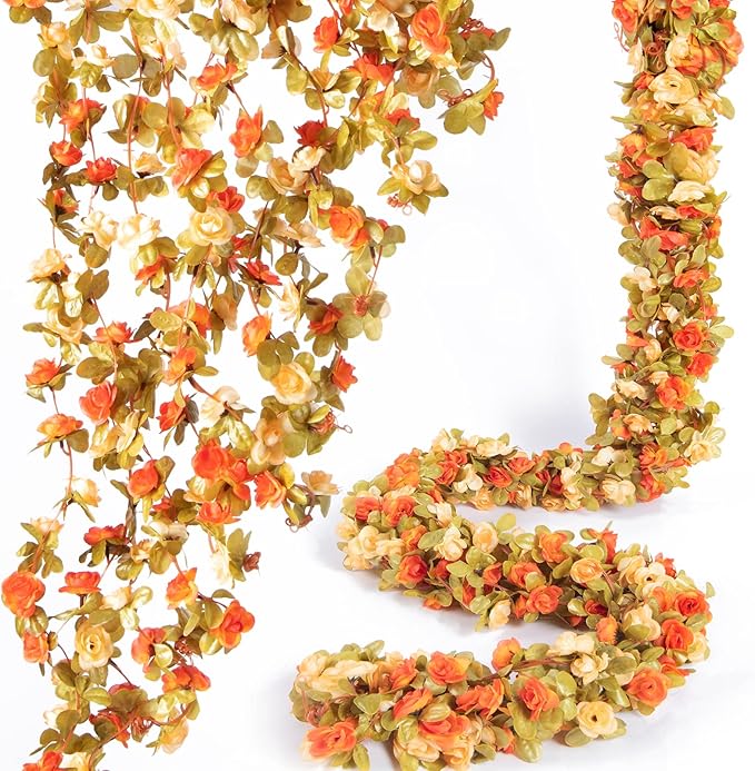 8 Pcs x 8.2 ft Flower Garland Artificial Rose Vine Flowers by PONKING