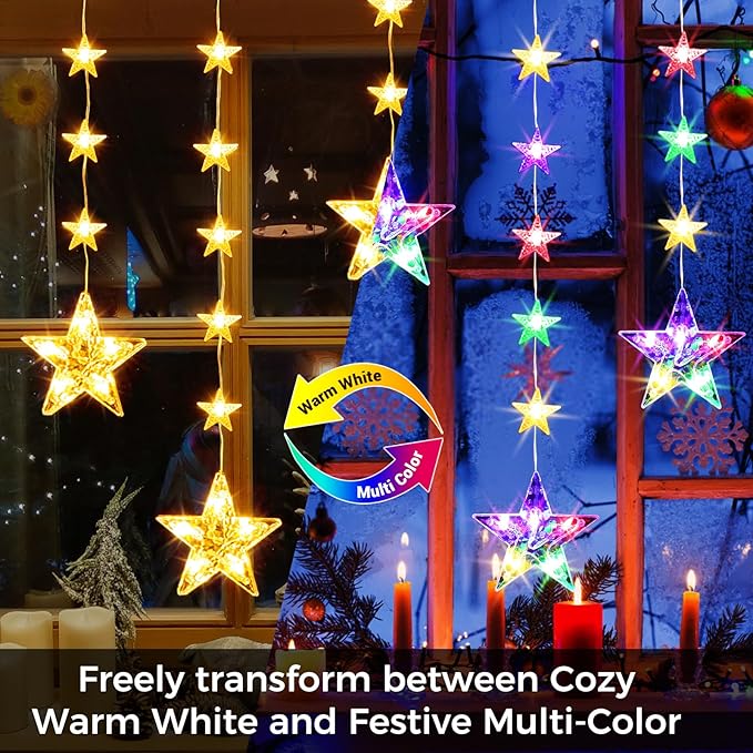 32 Stars Christmas Window Lights, IP65 Waterproof 52 LEDs Twinkle Star Fairy - Image 2
