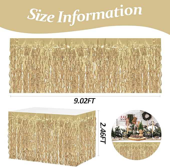 4P Wavy Metallic Tinsel Foil Fringe Table Skirts - Image 2